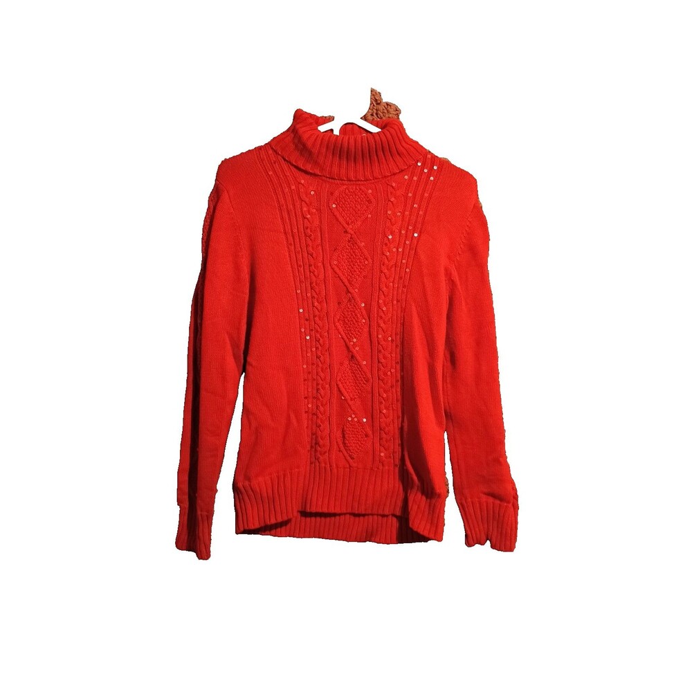 Christopher & Banks Turtleneck Sweater Red Womens M Sequins Vintage